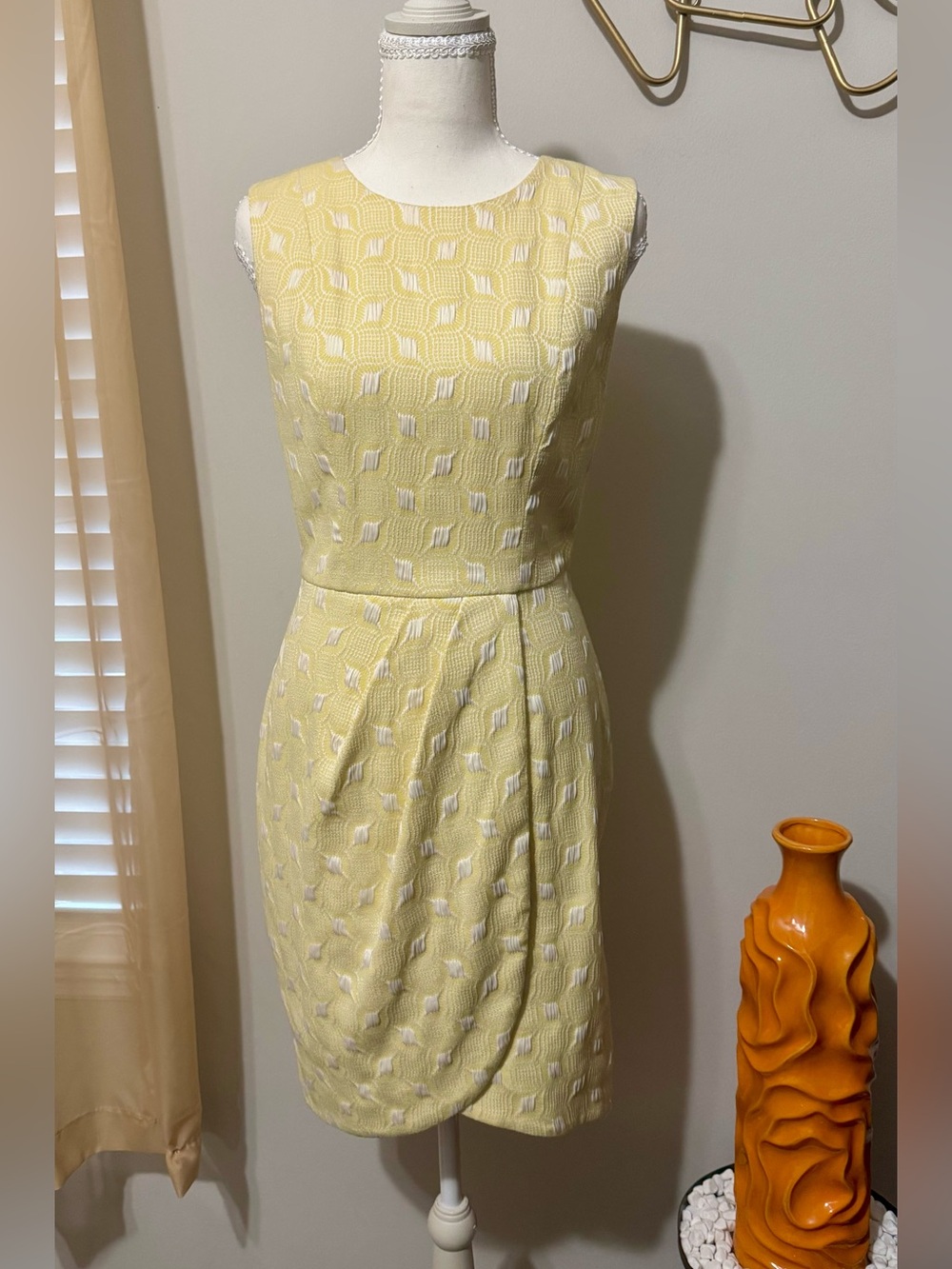 The Limited Pale Yellow Textured Sleeveless Midi Dress